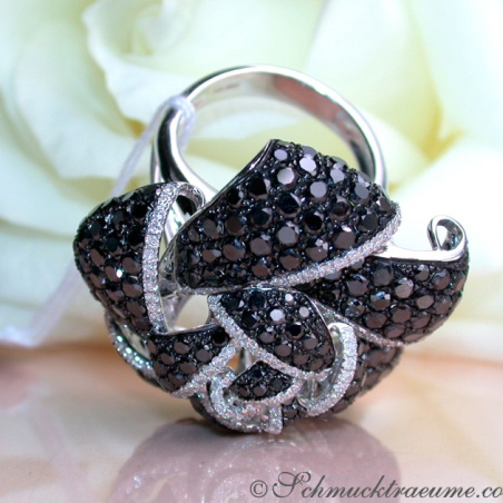 Tremendous Black & White Diamond Rose Ring