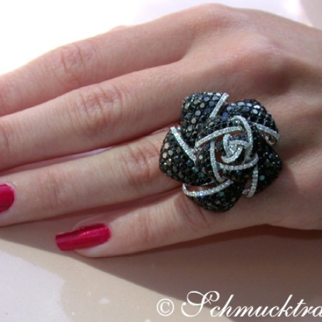 Tremendous Black & White Diamond Rose Ring