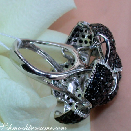 Tremendous Black & White Diamond Rose Ring