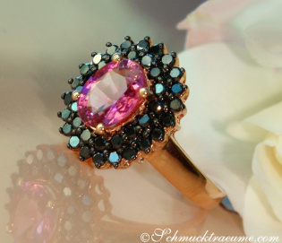 Enchanting Pink Tourmaline Ring with Black Diamonds