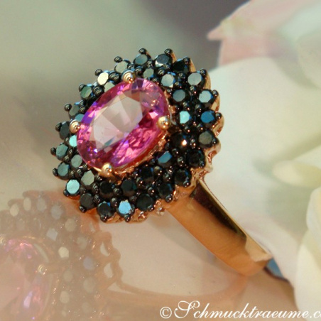 Enchanting Pink Tourmaline Ring with Black Diamonds