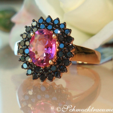 Enchanting Pink Tourmaline Ring with Black Diamonds