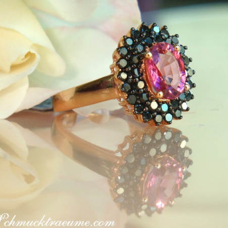Enchanting Pink Tourmaline Ring with Black Diamonds