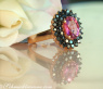 Enchanting Pink Tourmaline Ring with Black Diamonds