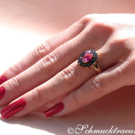 Enchanting Pink Tourmaline Ring with Black Diamonds