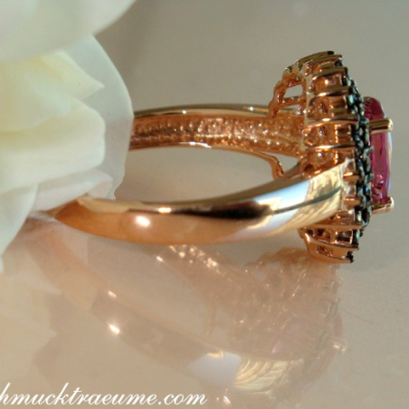 Enchanting Pink Tourmaline Ring with Black Diamonds