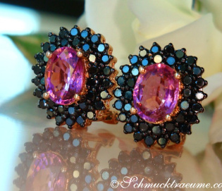 Enchanting Pink Tourmaline Studs with Black Diamonds