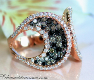 Interesting Ring with Black, Natural Brown & White Diamonds