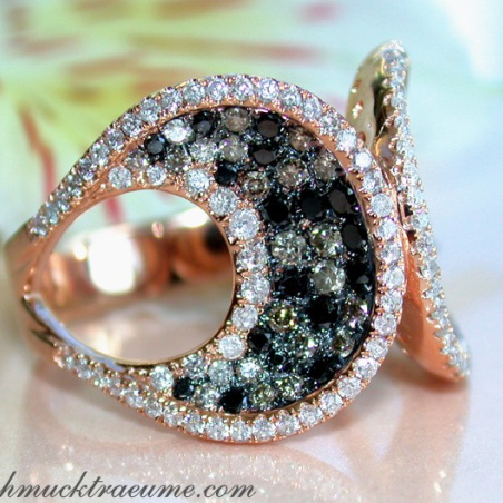 Interesting Ring with Black, Natural Brown & White Diamonds
