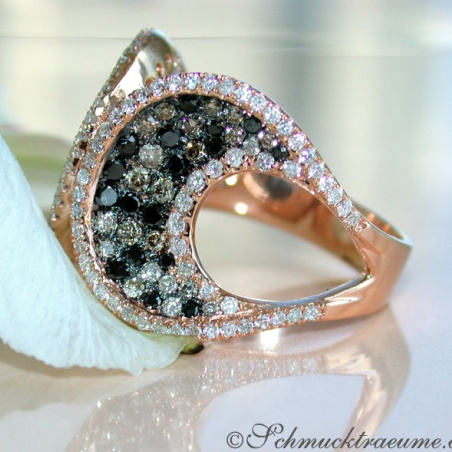Interesting Ring with Black, Natural Brown & White Diamonds