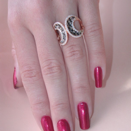 Interesting Ring with Black, Natural Brown & White Diamonds