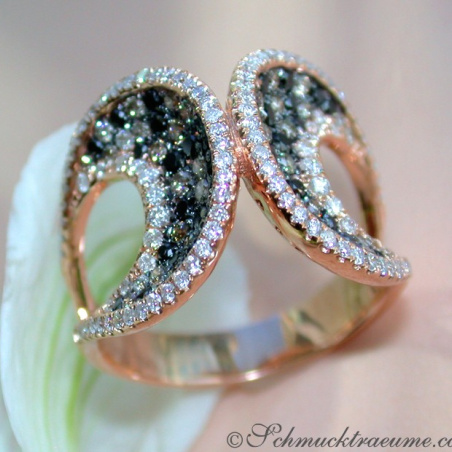 Interesting Ring with Black, Natural Brown & White Diamonds