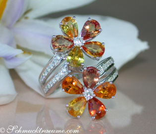 Glorious Double Flower Ring with Sapphires & Diamonds