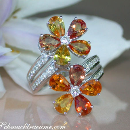 Glorious Double Flower Ring with Sapphires & Diamonds
