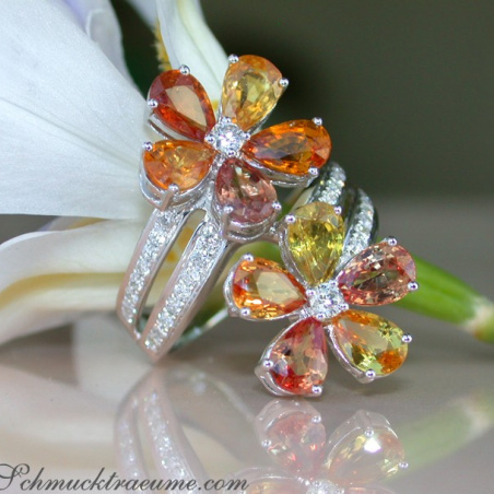 Glorious Double Flower Ring with Sapphires & Diamonds