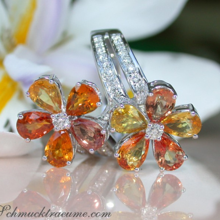 Glorious Double Flower Ring with Sapphires & Diamonds
