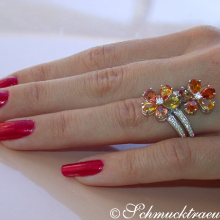 Glorious Double Flower Ring with Sapphires & Diamonds