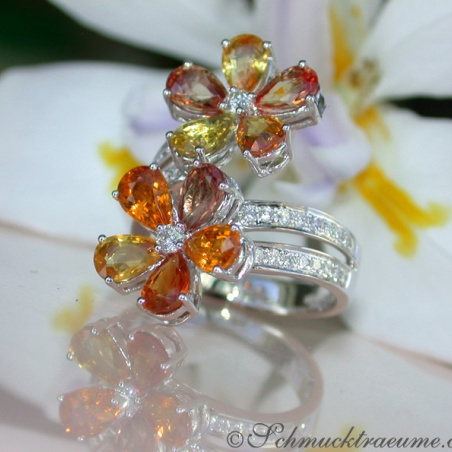Glorious Double Flower Ring with Sapphires & Diamonds