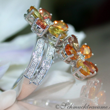 Glorious Double Flower Ring with Sapphires & Diamonds