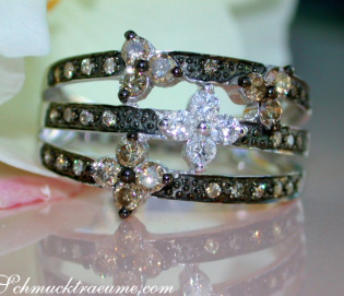 Precious Blossom Ring with Natural Brown & White Diamonds