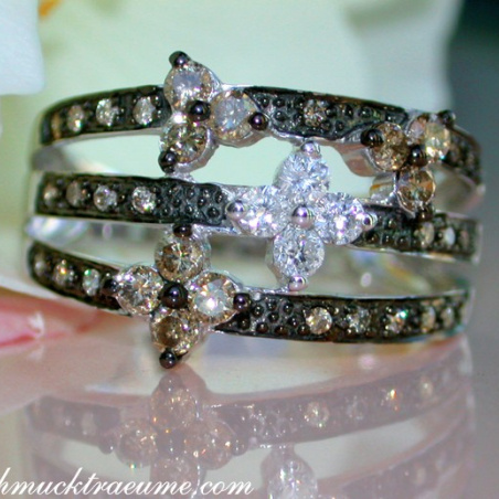 Precious Blossom Ring with Natural Brown & White Diamonds