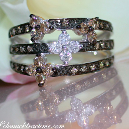 Precious Blossom Ring with Natural Brown & White Diamonds