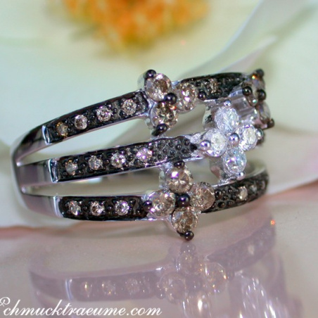 Precious Blossom Ring with Natural Brown & White Diamonds