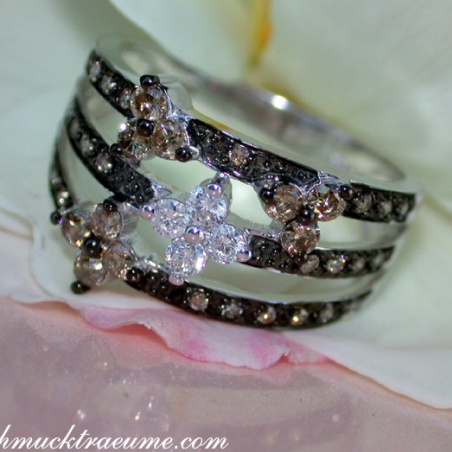 Precious Blossom Ring with Natural Brown & White Diamonds