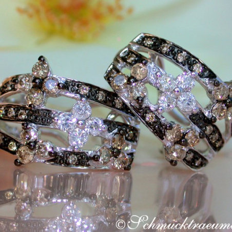 Precious Blossom Earrings with Natural Brown & White Diamonds