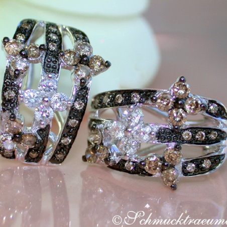 Precious Blossom Earrings with Natural Brown & White Diamonds