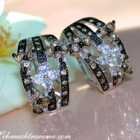 Precious Blossom Earrings with Natural Brown & White Diamonds
