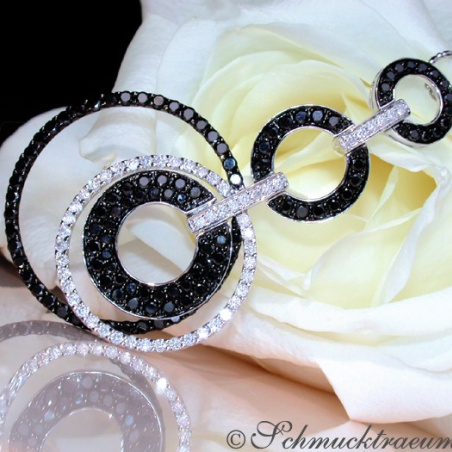Extra Long Black & White Diamond Pendant