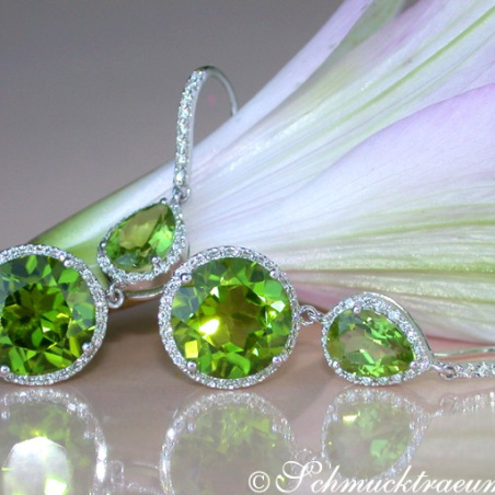 Stately Peridot Earrings with Diamonds