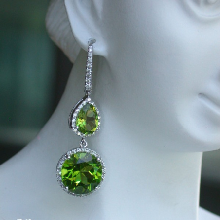 Stately Peridot Earrings with Diamonds