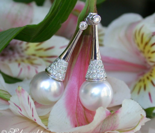 Extravagant Southsea Pearl Earrings with Diamonds