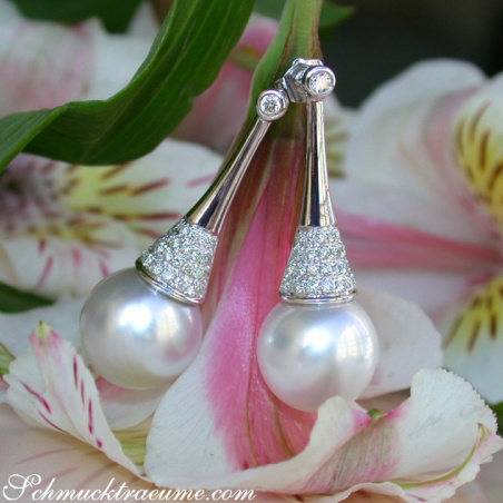Extravagant Southsea Pearl Earrings with Diamonds