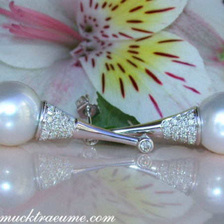 Extravagant Southsea Pearl Earrings with Diamonds