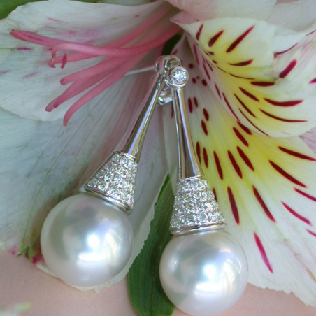 Extravagant Southsea Pearl Earrings with Diamonds