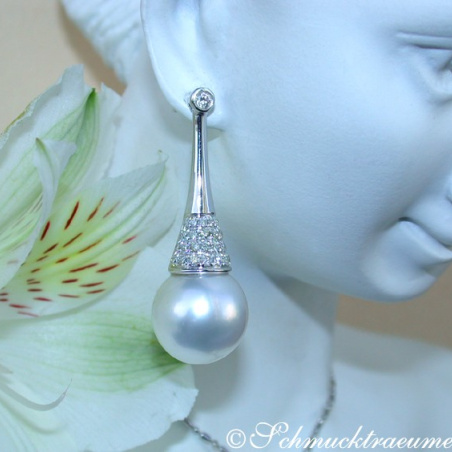 Extravagant Southsea Pearl Earrings with Diamonds