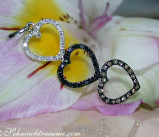 Delicate Heart Pendant with Brown, Black & White Diamonds