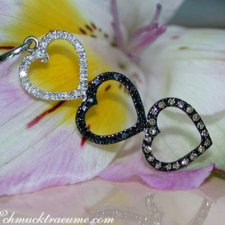 Delicate Heart Pendant with Brown, Black & White Diamonds