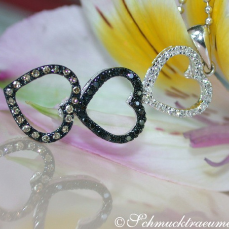 Delicate Heart Pendant with Brown, Black & White Diamonds