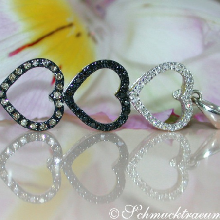 Delicate Heart Pendant with Brown, Black & White Diamonds