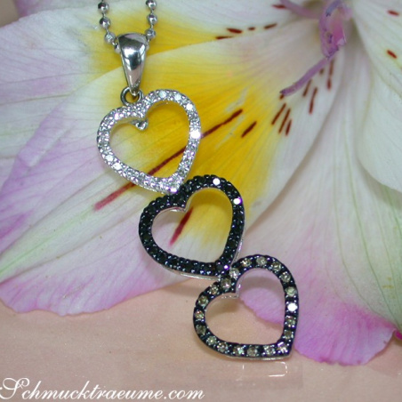 Delicate Heart Pendant with Brown, Black & White Diamonds