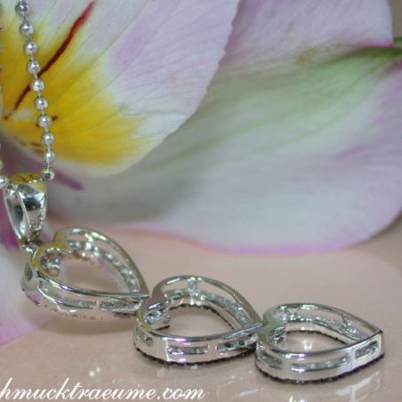 Delicate Heart Pendant with Brown, Black & White Diamonds