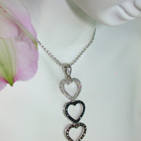 Delicate Heart Pendant with Brown, Black & White Diamonds