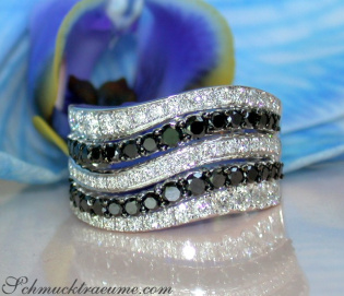 Wide Black & White Diamond Ring