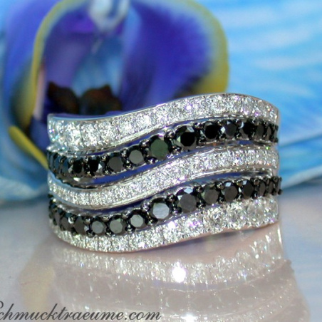 Wide Black & White Diamond Ring