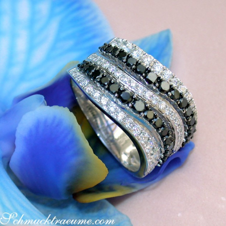 Wide Black & White Diamond Ring