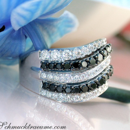 Wide Black & White Diamond Ring